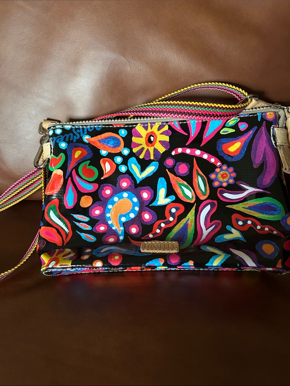 Consuela Black Multi Floral Painted Crossbody